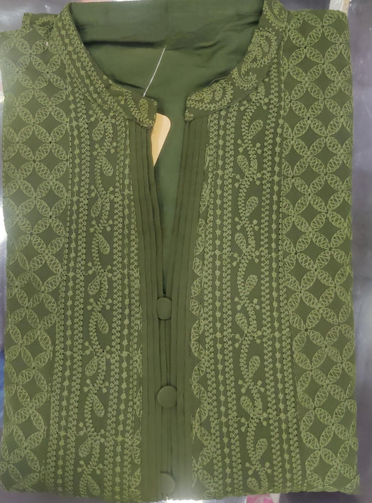 Mehndi Green Chikankari A-Line Kurti Dress Sizes 8-22