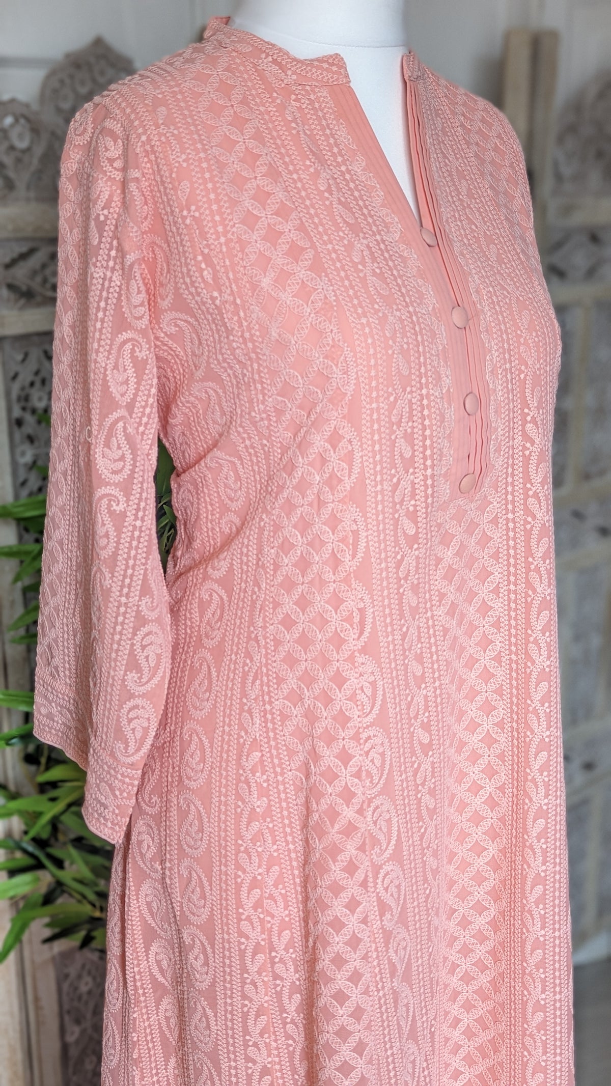 Peach Chikankari A-Line Kurti Sizes 8-22