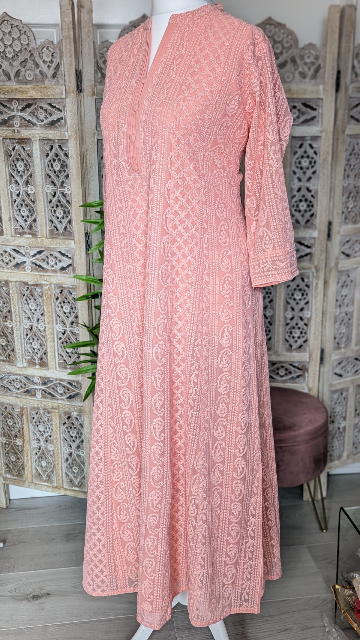 Blue-Grey Chikankari A-Line Kurti Dress Sizes 8-22