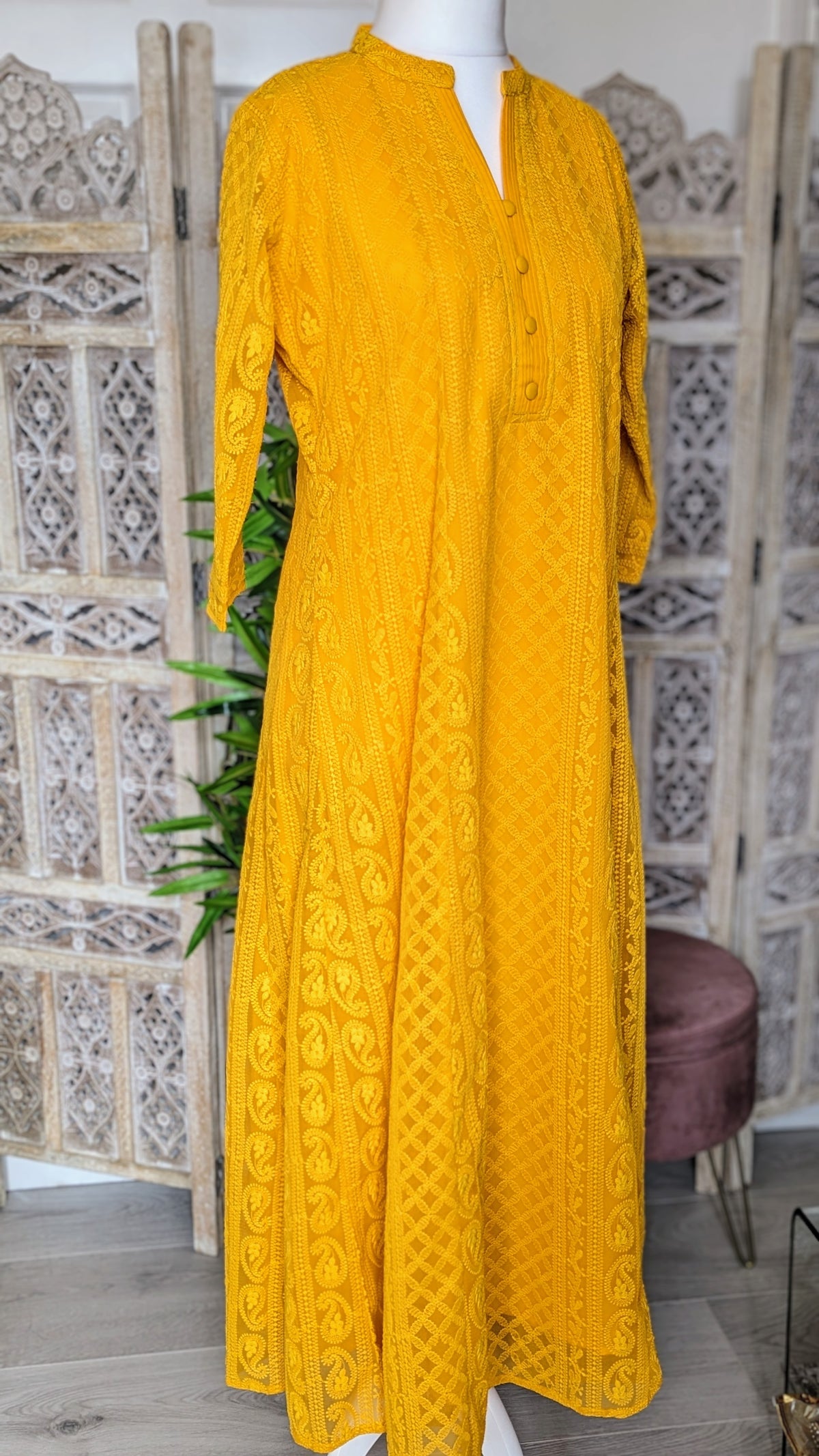 Blue-Grey Chikankari A-Line Kurti Dress Sizes 8-22