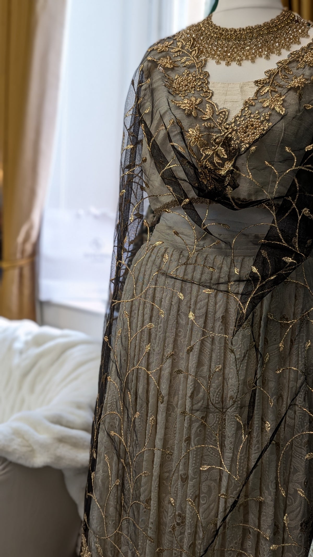 Black & Gold Organza Dupatta