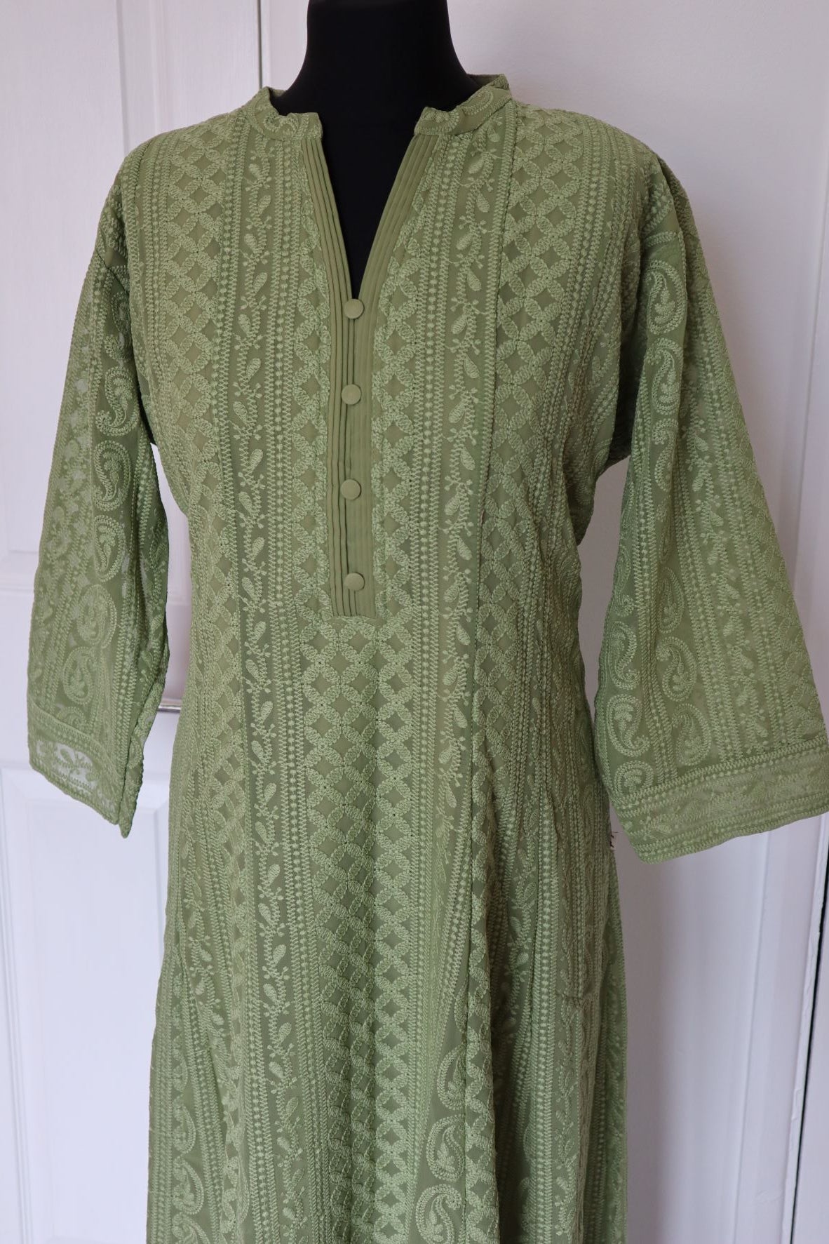Olive Chikankari A-Line Kurti Sizes 8-22