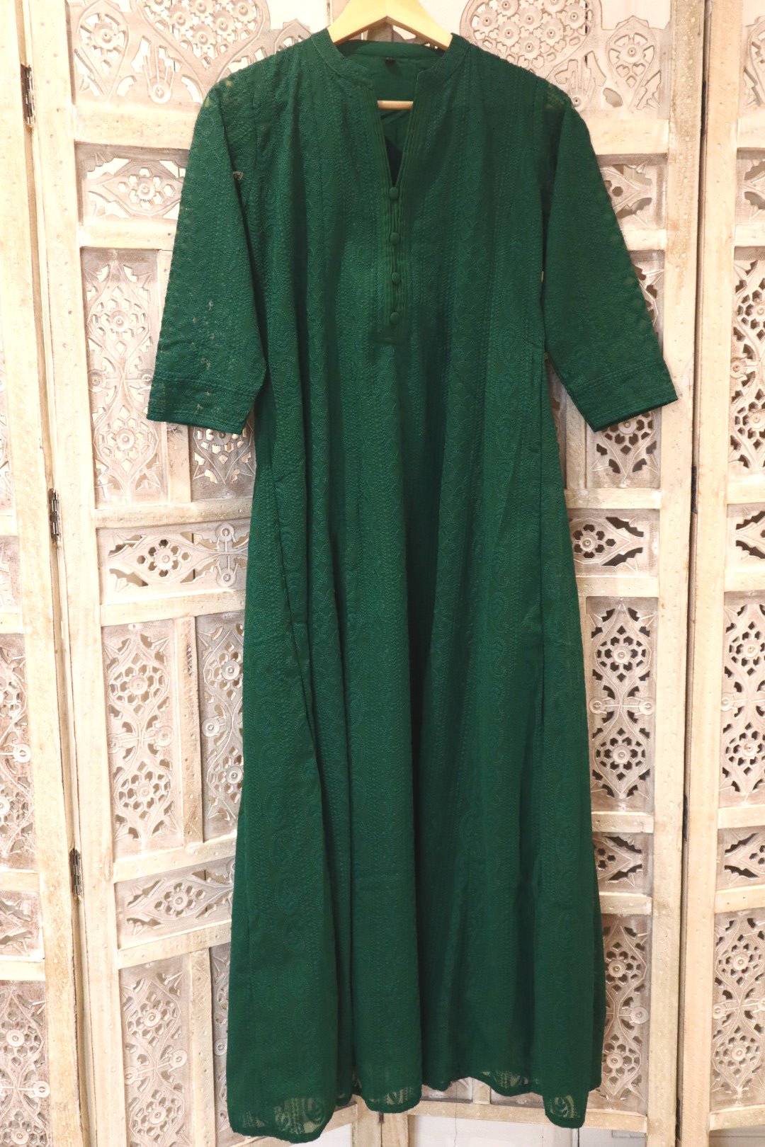 Forest Green Chikankari A-Line Kurti Sizes 8-22